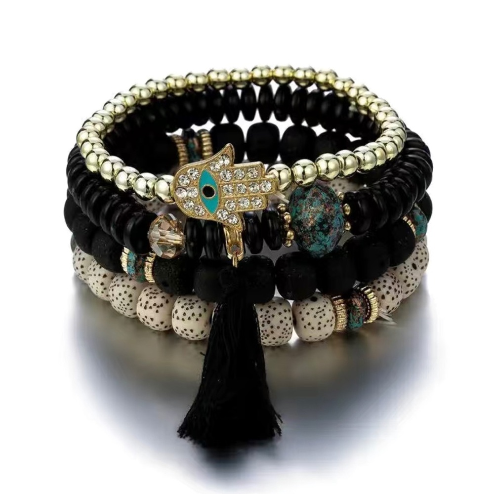 Tassel Palm Eye Pendant Multilayer Bracelet Ethnic Boho Bangle